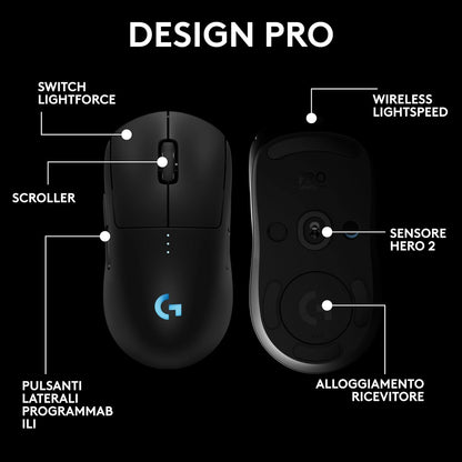 Logitech G PRO 2 LIGHTSPEED Wireless Gaming Mouse, Right- or Left-Handed Mouse with up to 4 Customisable and Switchable Magnetic Side Buttons, 44K DPI Sensor, USB-C Charging, for PC/Mac - Black