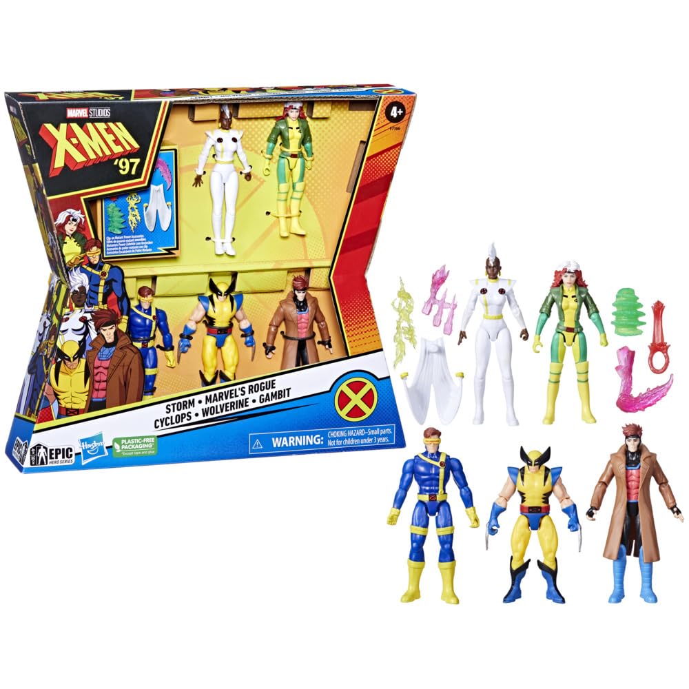 Marvel X-Men '97 Action Figure 5-Pack, Storm, Rogue, Cyclops, Wolverine, Gambit, Ages 4+