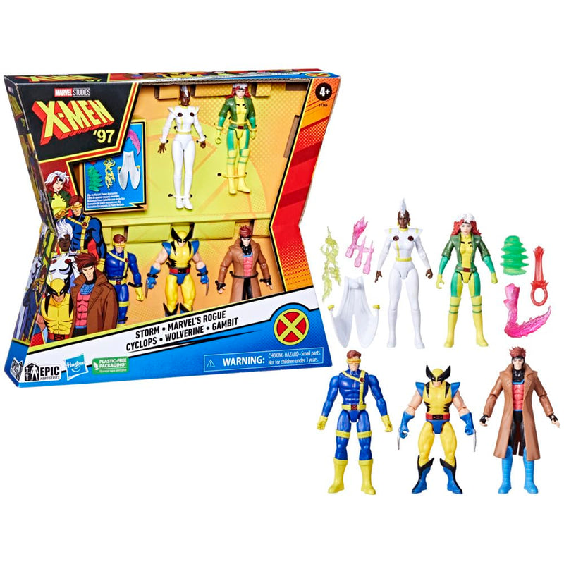 Marvel X-Men '97 Action Figure 5-Pack, Storm, Rogue, Cyclops, Wolverine, Gambit, Ages 4+