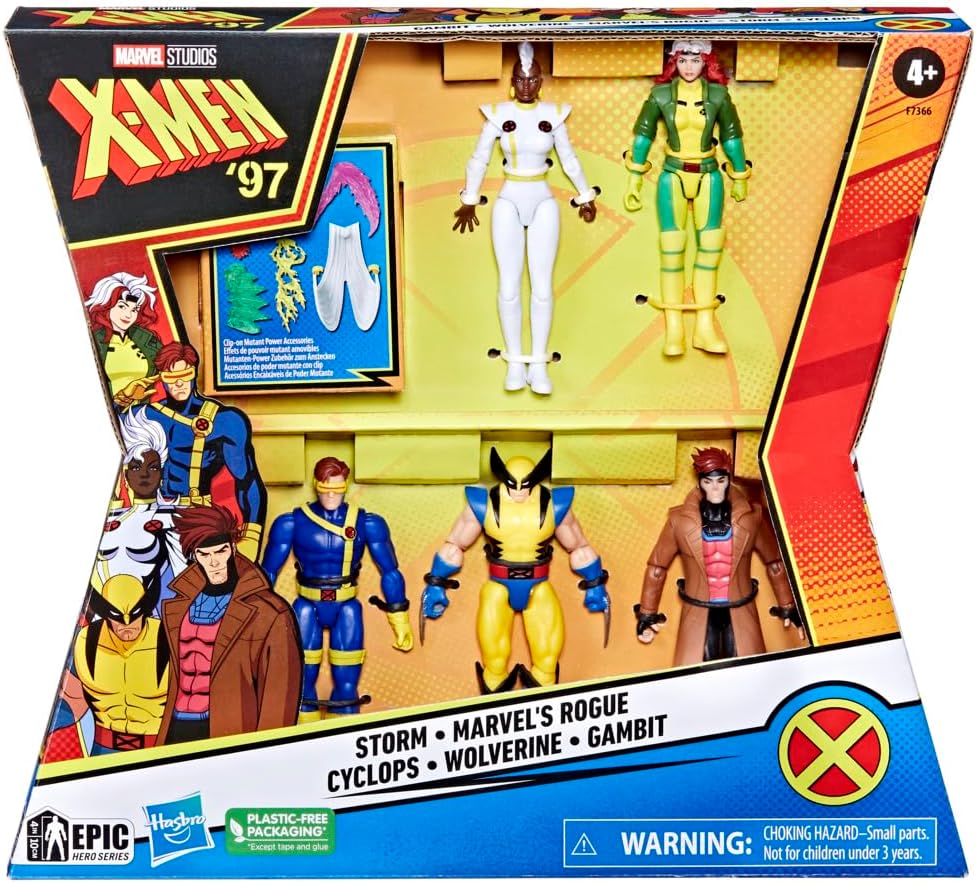Marvel X-Men '97 Action Figure 5-Pack, Storm, Rogue, Cyclops, Wolverine, Gambit, Ages 4+