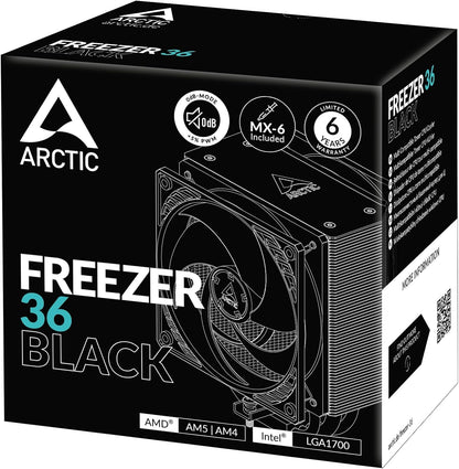 ARCTIC Freezer 36 (Black)- Single-tower CPU cooler with push-pull, two pressure-optimised 120 mm P fans, fluid dynamic bearing, 200-1800 rpm, 4 heatpipes, incl. MX-6 thermal compound