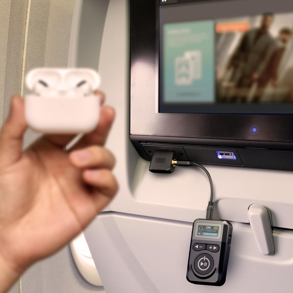 Cygnett Voyager Audio Adapter for Aeroplane Entertainment, 28+ Hours Battery Life, LCD Display, Dual Headphone Pairing