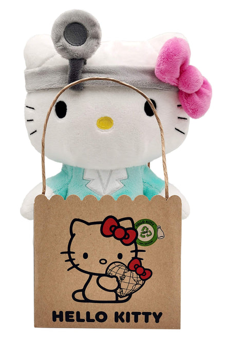 Hello Kitty Doctor Eco Plush 24 cm in Reusable Cardboard Bag - The Plush is Made from 100% Recycled PET Bottles