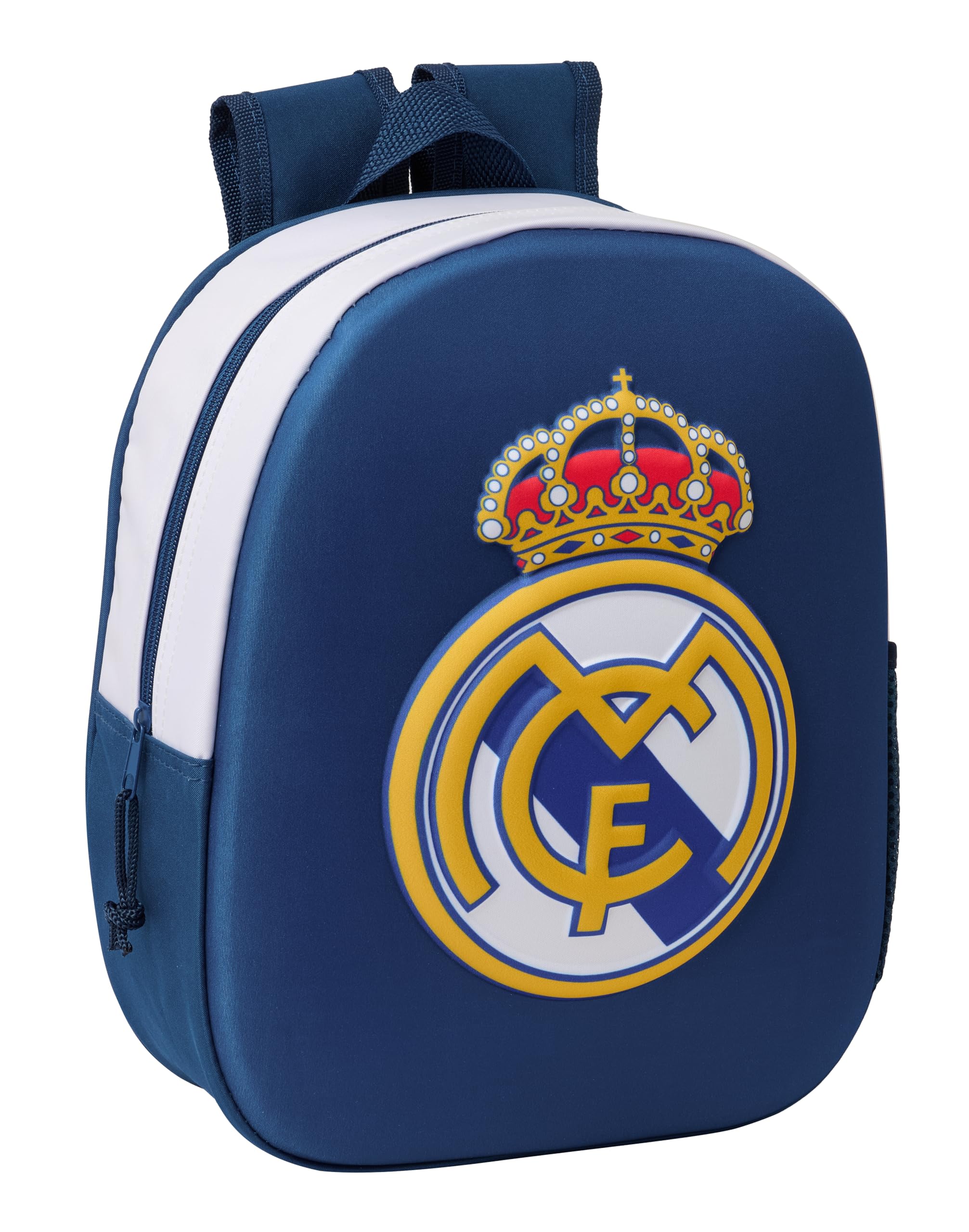 Safta Real Madrid 3D School Backpack, with 3D Design, Adaptable to Cart, Ideal for Children of Different Ages, Comfortable and Versatile, Quality and Resistance, 27 x 10 x 33 cm, Black/White, M
