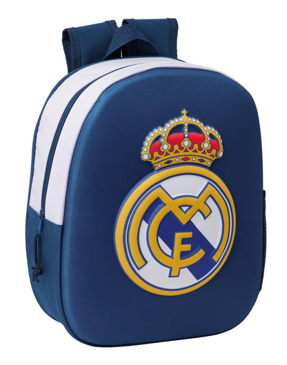 Safta Real Madrid 3D School Backpack, with 3D Design, Adaptable to Cart, Ideal for Children of Different Ages, Comfortable and Versatile, Quality and Resistance, 27 x 10 x 33 cm, Black/White, M