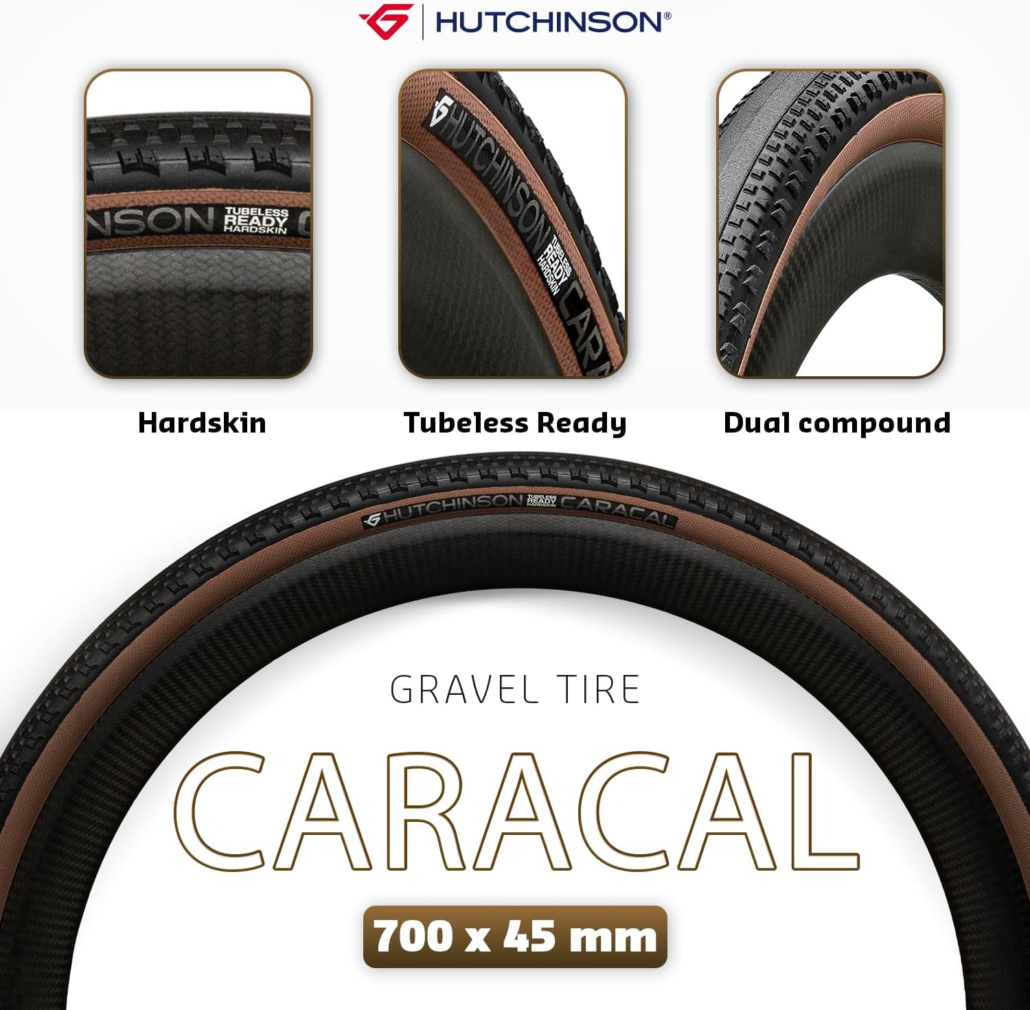 Hutchinson – Caracal – Gravel Dry Terrain Tyre – Hardskin – Mach Tread 3.0 – Folding Bead – Tubeless Ready