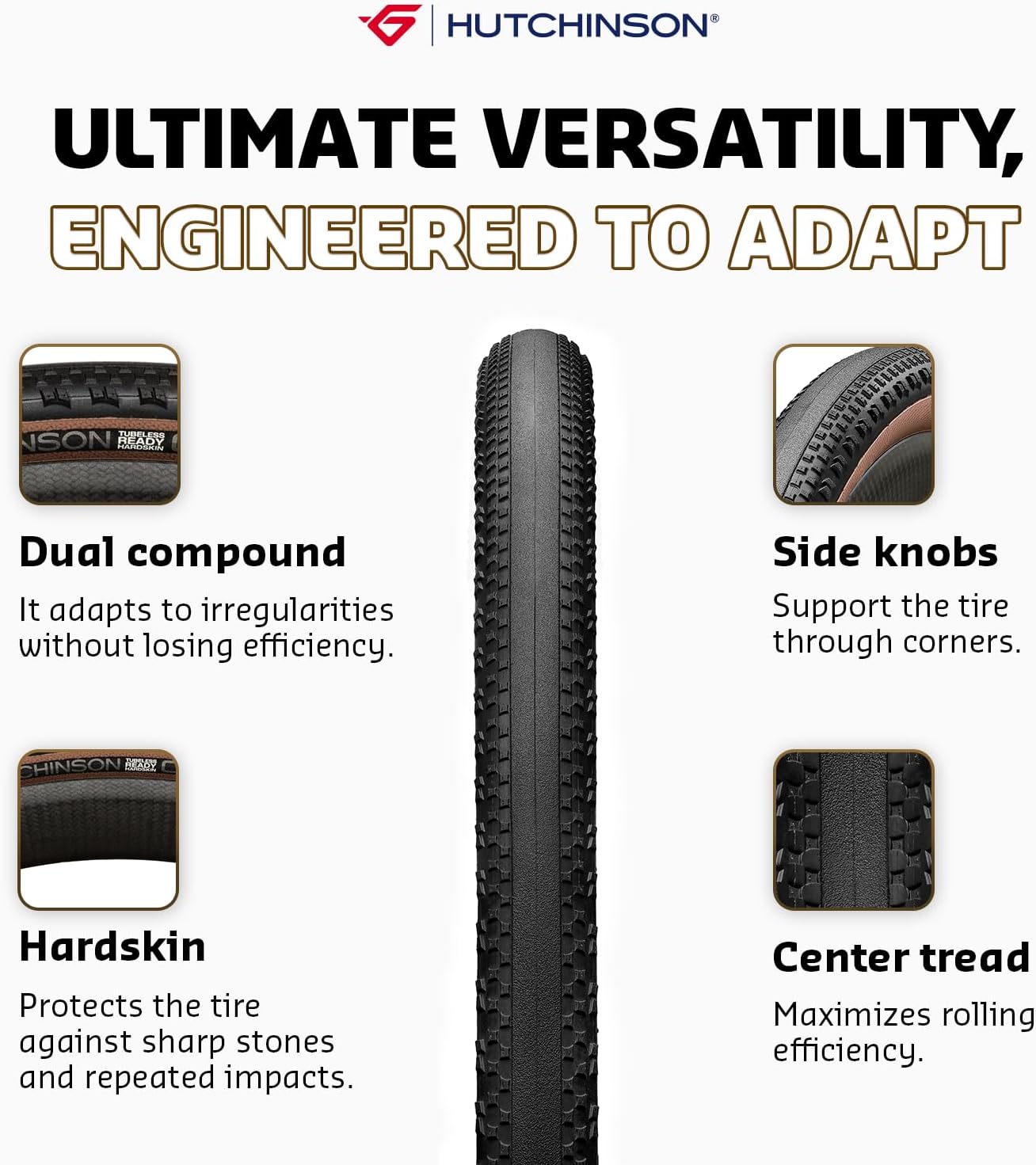 Hutchinson – Caracal – Gravel Dry Terrain Tyre – Hardskin – Mach Tread 3.0 – Folding Bead – Tubeless Ready