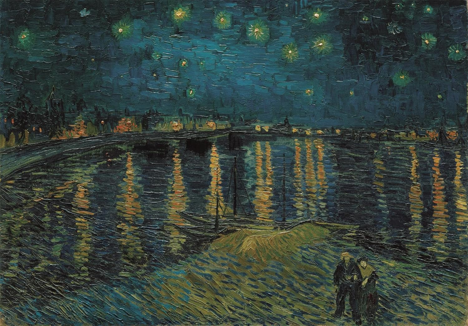 Clementoni - Van Gogh Puzzle 1000 Teile Kunst, für Erwachsene und Jungen, Museum Collection, Thema Sternennacht auf der Rhône, mit Poster, Kompaktbox, Geschenkidee Made in Italy, 70 x 50 cm, 37095