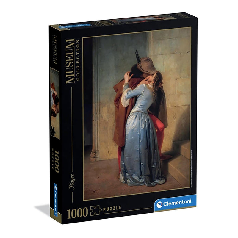 Clementoni - Puzzle 1000 Teile Kunst für Erwachsene und Jungen, Museum Collection, Thema Kuss von Hayez, Geschenkidee für Damen und Herren, Made in Italy, 70 x 50 cm, 39994