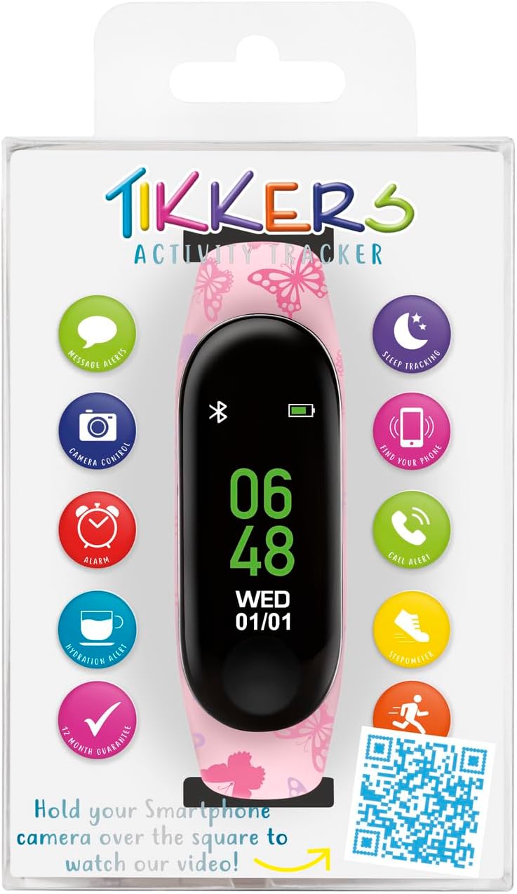 Tikkers Series 1 Printed Pink Butterfly Silicone Strap Activity tracker with colour touch screen and up to 7 day battery life TKS01-0005