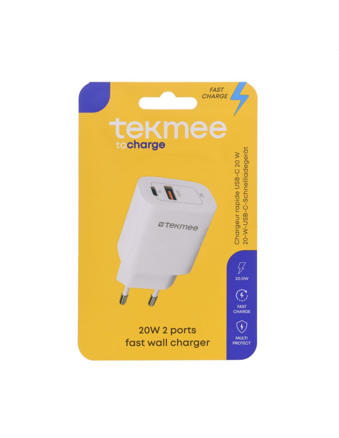 Tekmee thuislader Fast Charge 20W 2 ports USB / USB-C