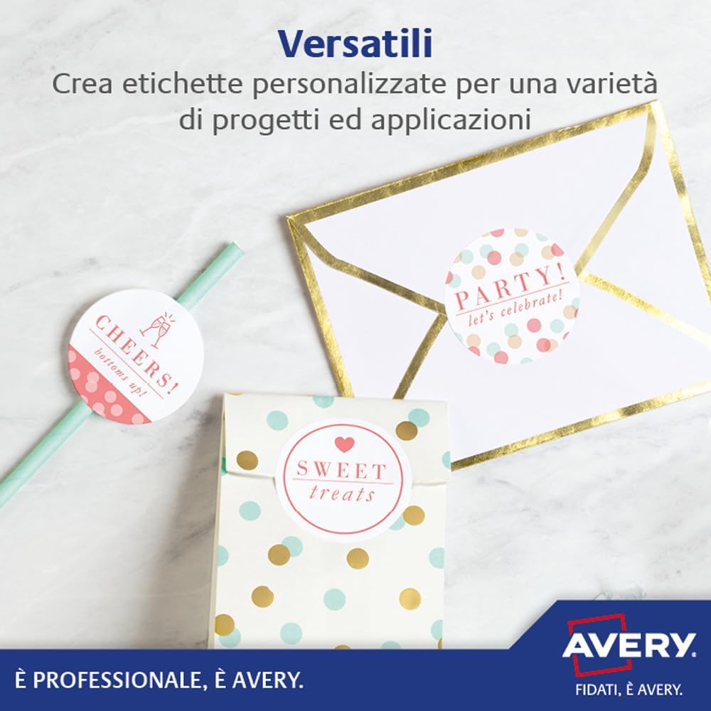 Avery Removable, Round, Circular Labels - Printable & Customizable, 8 per A4 Sheet, 25 Sheets per Pack 200 White Blank Labels, Compatible with All Printers (L4852REV-25