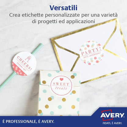 Avery Removable, Round, Circular Labels - Printable & Customizable, 8 per A4 Sheet, 25 Sheets per Pack 200 White Blank Labels, Compatible with All Printers (L4852REV-25