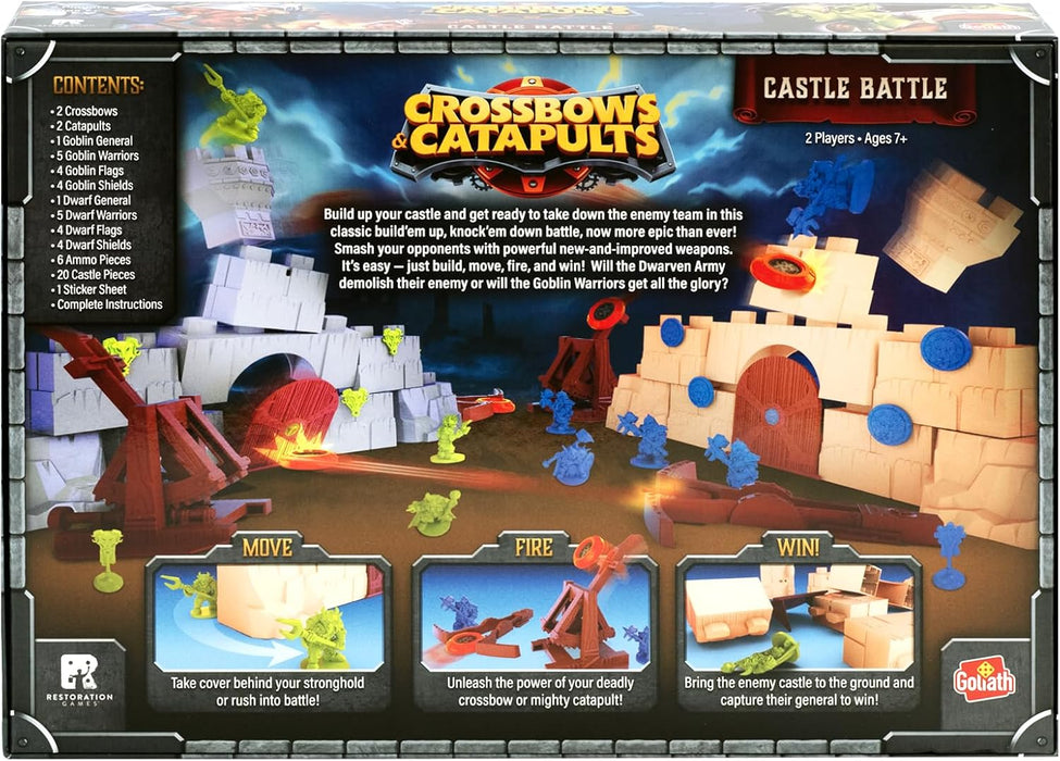 Goliath Games: Crossbows & Catapults - Castle Battle | Legendary Builds & Epic Destruction! | Retro Strategy Board Game | For 2 Players Ages 7+