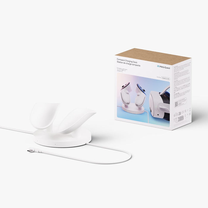 Meta Quest Compact Charging Dock – Works with Meta Quest 3/3S – Extended headset charging cable – Wireless charging for Touch Plus controllers