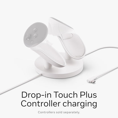 Meta Quest Compact Charging Dock – Works with Meta Quest 3/3S – Extended headset charging cable – Wireless charging for Touch Plus controllers