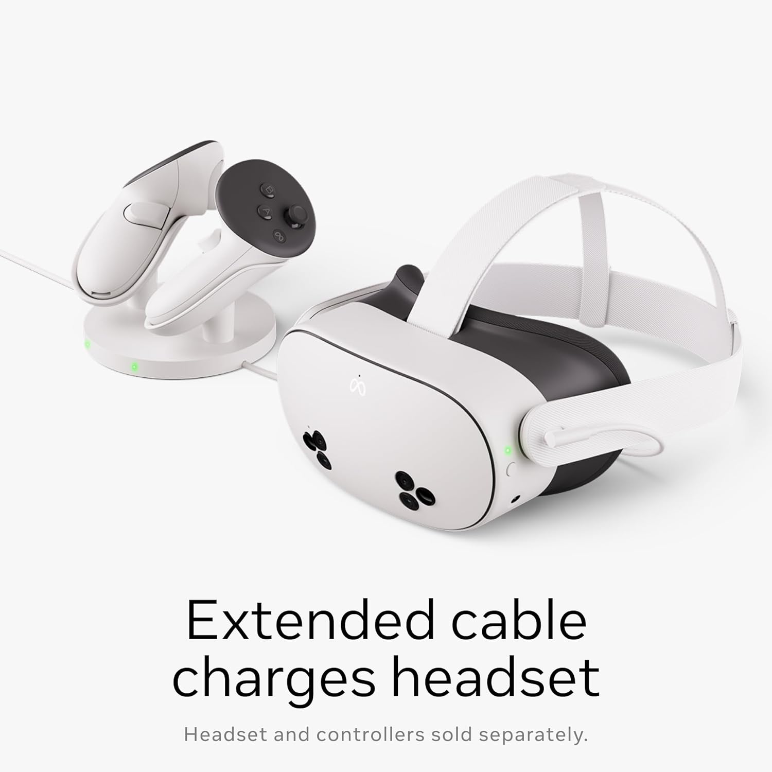 Meta Quest Compact Charging Dock – Works with Meta Quest 3/3S – Extended headset charging cable – Wireless charging for Touch Plus controllers