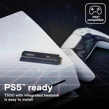 Crucial T500 4TB SSD PCIe Gen4 NVMe M.2 Internal Gaming PS5 SSD with Heatsink, Up to 7000MB/s, Compatible with PlayStation 5, TLC NAND, Laptop & Desktop, Solid State Drive - CT4000T500SSD5
