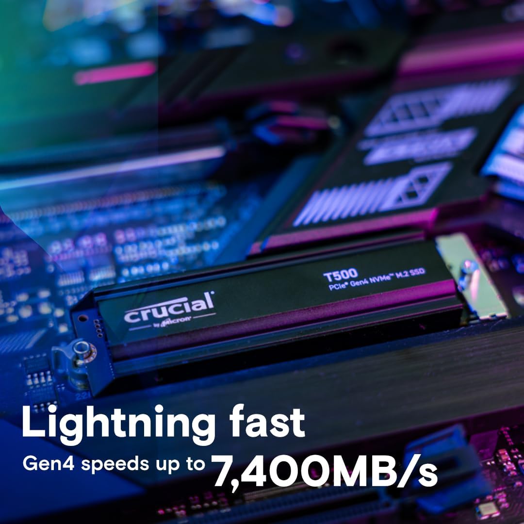 Crucial T500 4TB SSD PCIe Gen4 NVMe M.2 Internal Gaming PS5 SSD with Heatsink, Up to 7000MB/s, Compatible with PlayStation 5, TLC NAND, Laptop & Desktop, Solid State Drive - CT4000T500SSD5