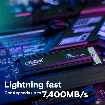 Crucial T500 4TB SSD PCIe Gen4 NVMe M.2 Internal Gaming PS5 SSD with Heatsink, Up to 7000MB/s, Compatible with PlayStation 5, TLC NAND, Laptop & Desktop, Solid State Drive - CT4000T500SSD5