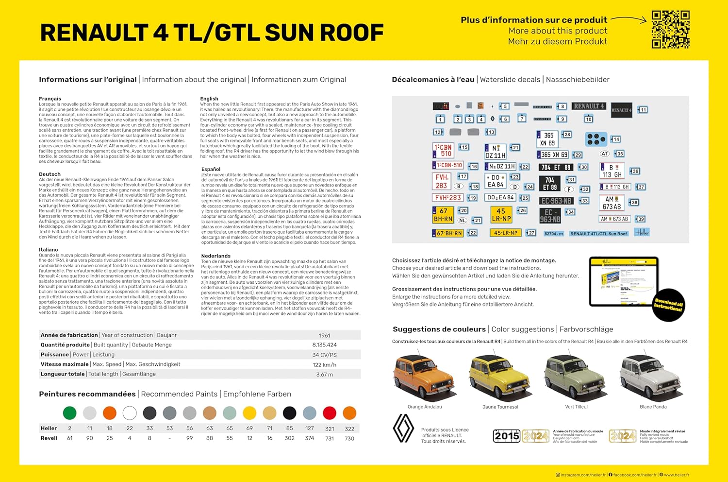 Heller 82704 Renault 4 TL/GTL Zonnedak 1/24