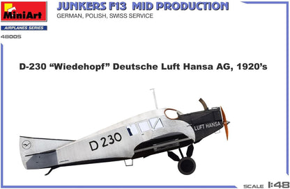 Miniart 1:48 - Junkers F13 Mid Prod, Duits, Pools, Zwitserland