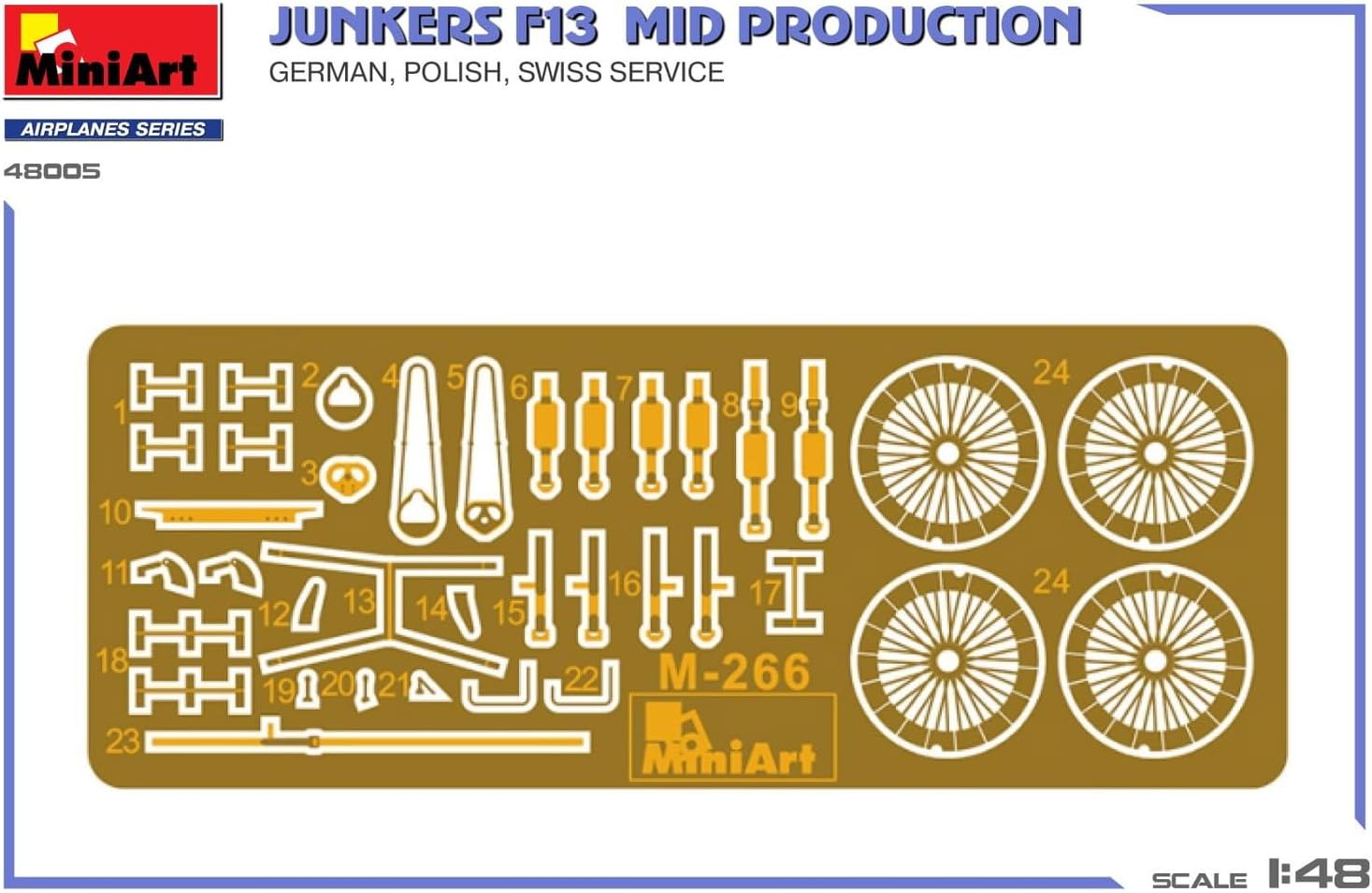 Miniart 1:48 - Junkers F13 Mid Prod, Duits, Pools, Zwitserland