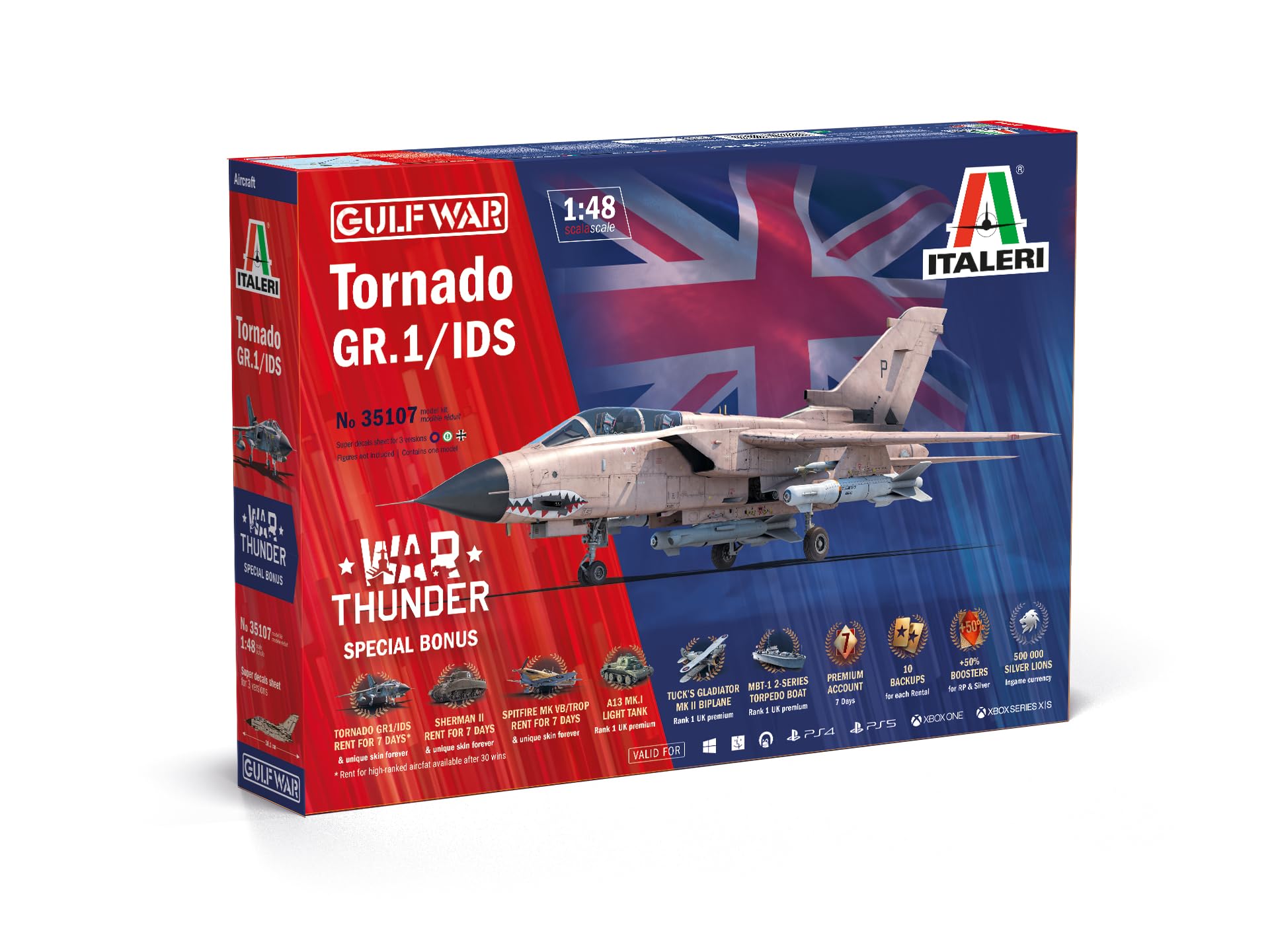 Italeri 35107 1:48 Tornado GR.1/IDS Gulf W. War Thunder - originalgetreue Nachbildung, Modellbau, Plastik Bausatz, Basteln, Hobby, Kleben, Modellbausatz, Zusammenbauen, unlackiert