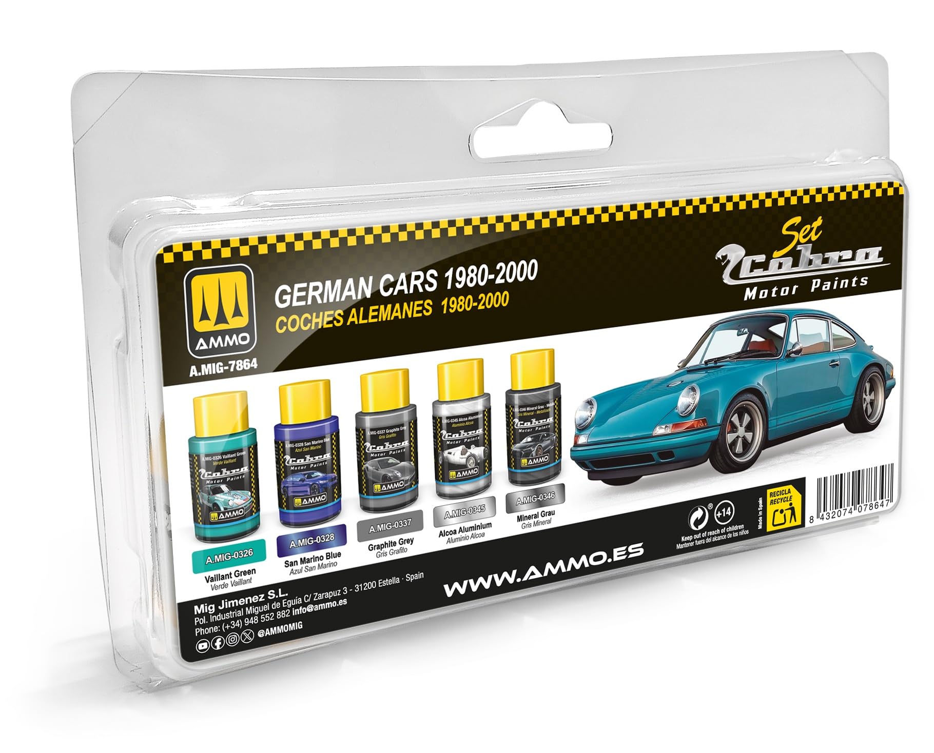 Mig Jimenez AMMO COBRA MOTOR German Cars 1980-2000 Set Colors, 5 x 30ml Bottles, for Model Painting with Brush and Airbrush, Model A.MIG-7864