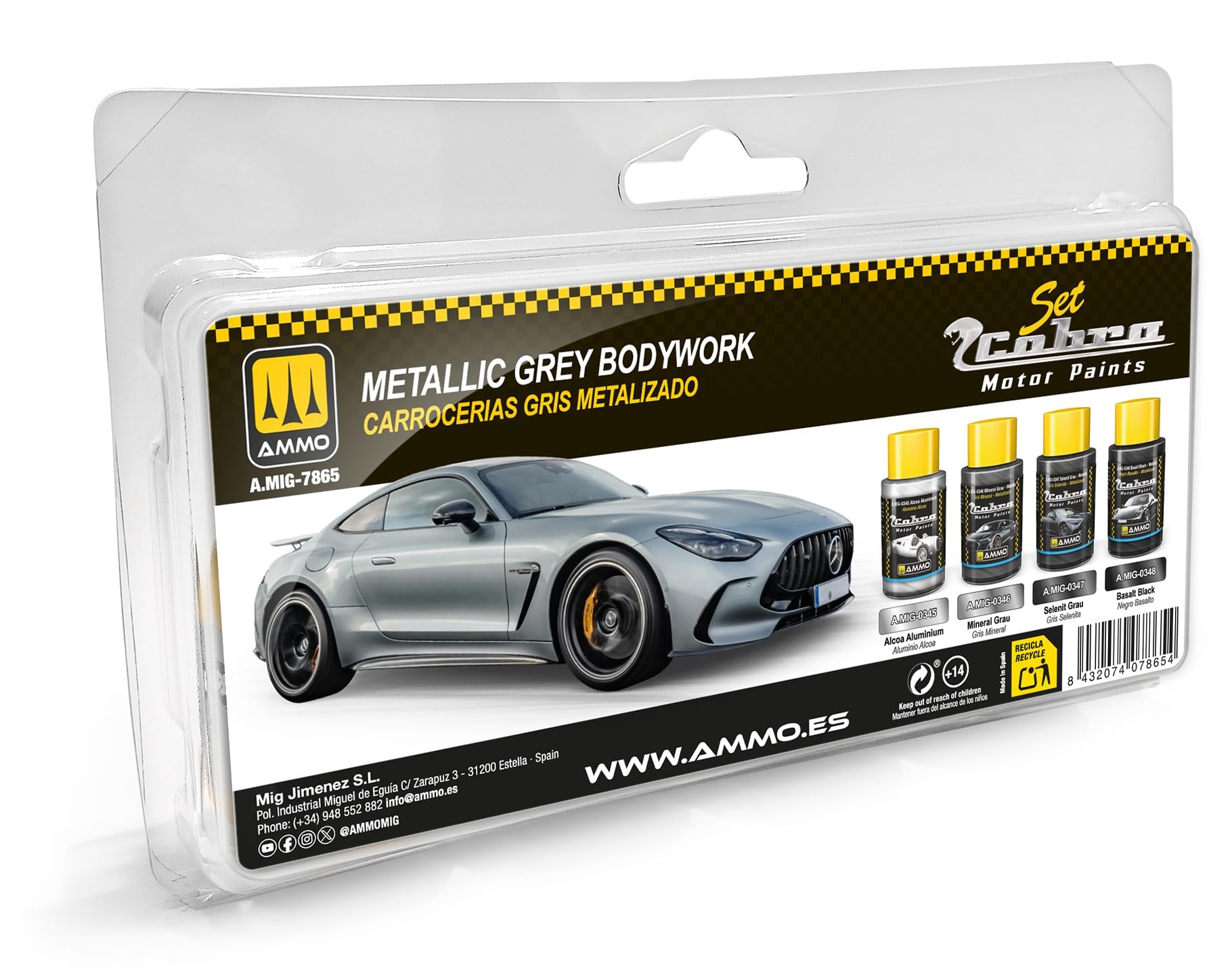 Mig Jimenez AMMO COBRA MOTOR Metallic Grey Bodyworks Set Colors, 4 x 30ml Bottles, for Model Painting with Brush and Airbrush, Model A.MIG-7865