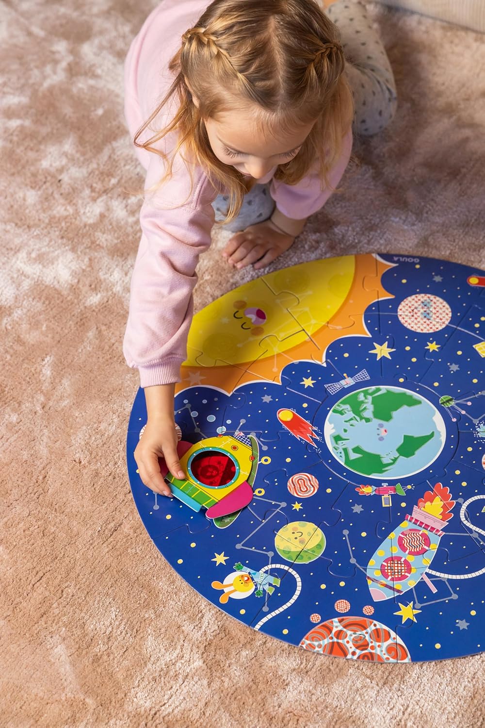 GOULA, XXL Space Puzzel, Vanaf 3 jaar, Puzzel met glow in the dark, Ruimte puzzel kinderen