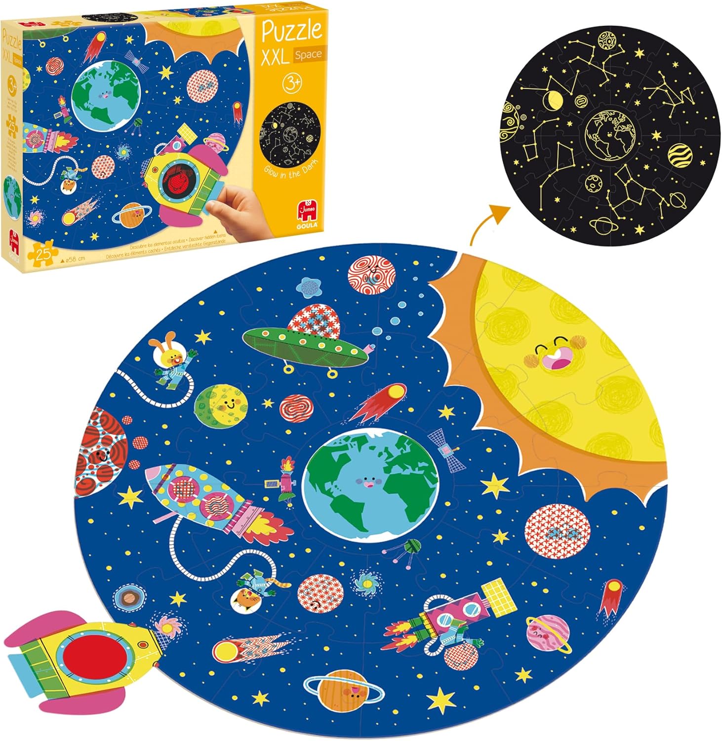 GOULA, XXL Space Puzzel, Vanaf 3 jaar, Puzzel met glow in the dark, Ruimte puzzel kinderen