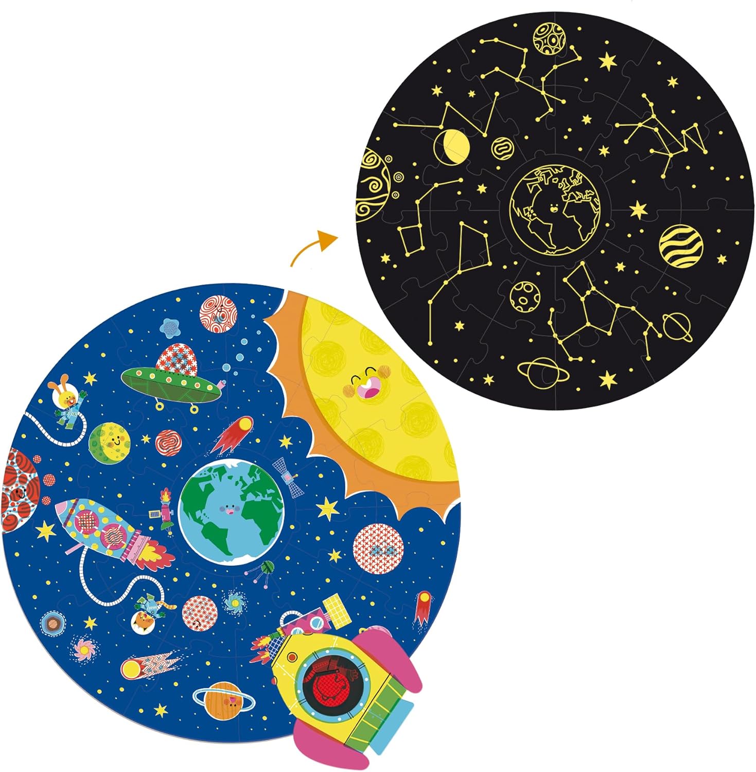 GOULA, XXL Space Puzzel, Vanaf 3 jaar, Puzzel met glow in the dark, Ruimte puzzel kinderen