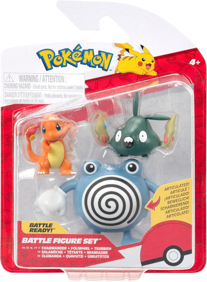 Pack de 3 figurines de combat Pokémon - Comprend les figurines de combat Salamèche et Miamiasme de 5 cm et Têtarte de 7,5 cm