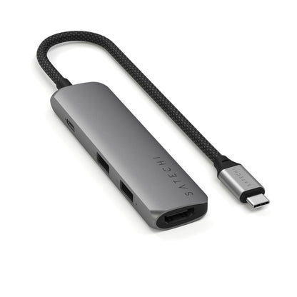 SATECHI 4-in-1 USB-C Hub Slim Plus Multiport Adapter with 4K HDMI, 100W PD Charging, 2X USB-A Data Ports, Micro/SD Card Readers for MacBook, Windows – Space Grey