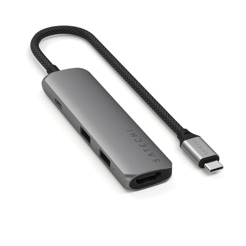 SATECHI 4-in-1 USB-C Hub Slim Plus Multiport Adapter with 4K HDMI, 100W PD Charging, 2X USB-A Data Ports, Micro/SD Card Readers for MacBook, Windows – Space Grey