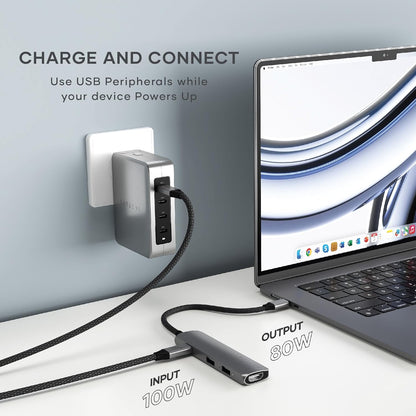 SATECHI 4-in-1 USB-C Hub Slim Plus Multiport Adapter with 4K HDMI, 100W PD Charging, 2X USB-A Data Ports, Micro/SD Card Readers for MacBook, Windows – Space Grey