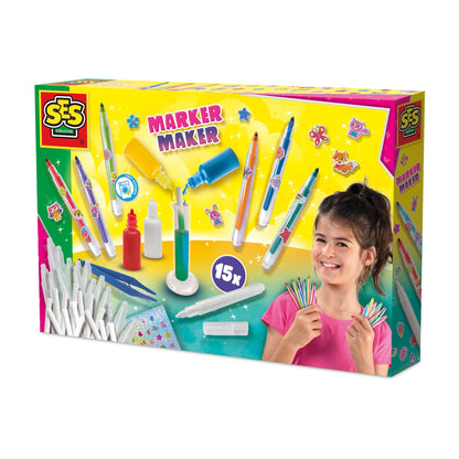 SES Creative 14722 Vilt Marker Lab - Creatieve kit voor kinderen vanaf 5 jaar - Maak 15 aangepaste viltstiften met 4 wasbare inktkleuren (rood, blauw, geel, wit