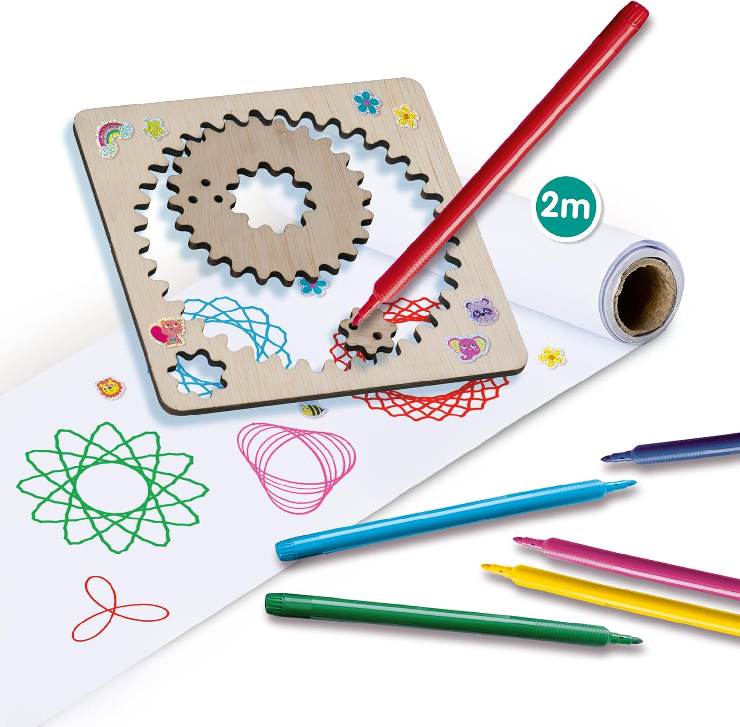 SES Creative 14788 Houten spiraalontwerper - Creatieve tekenset voor kinderen vanaf 5 jaar - Maak meer dan 40 unieke spiraalontwerpen met 5 houten wielen