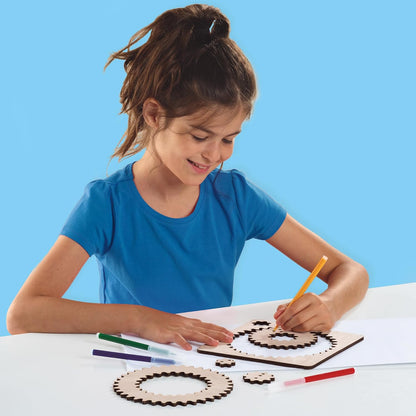 SES Creative 14788 Houten spiraalontwerper - Creatieve tekenset voor kinderen vanaf 5 jaar - Maak meer dan 40 unieke spiraalontwerpen met 5 houten wielen