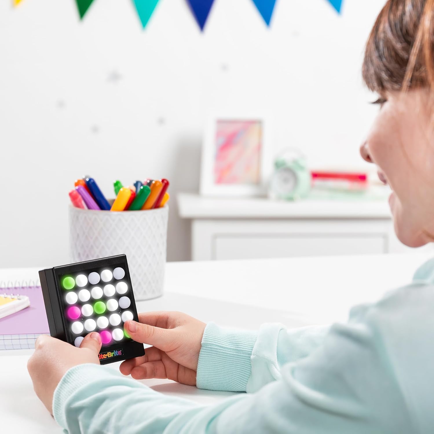 Basic Fun Lite Brite Touch Mini – Portable Light-Up Peg Art Toy for Kids | Creative LED Drawing Board with Templates