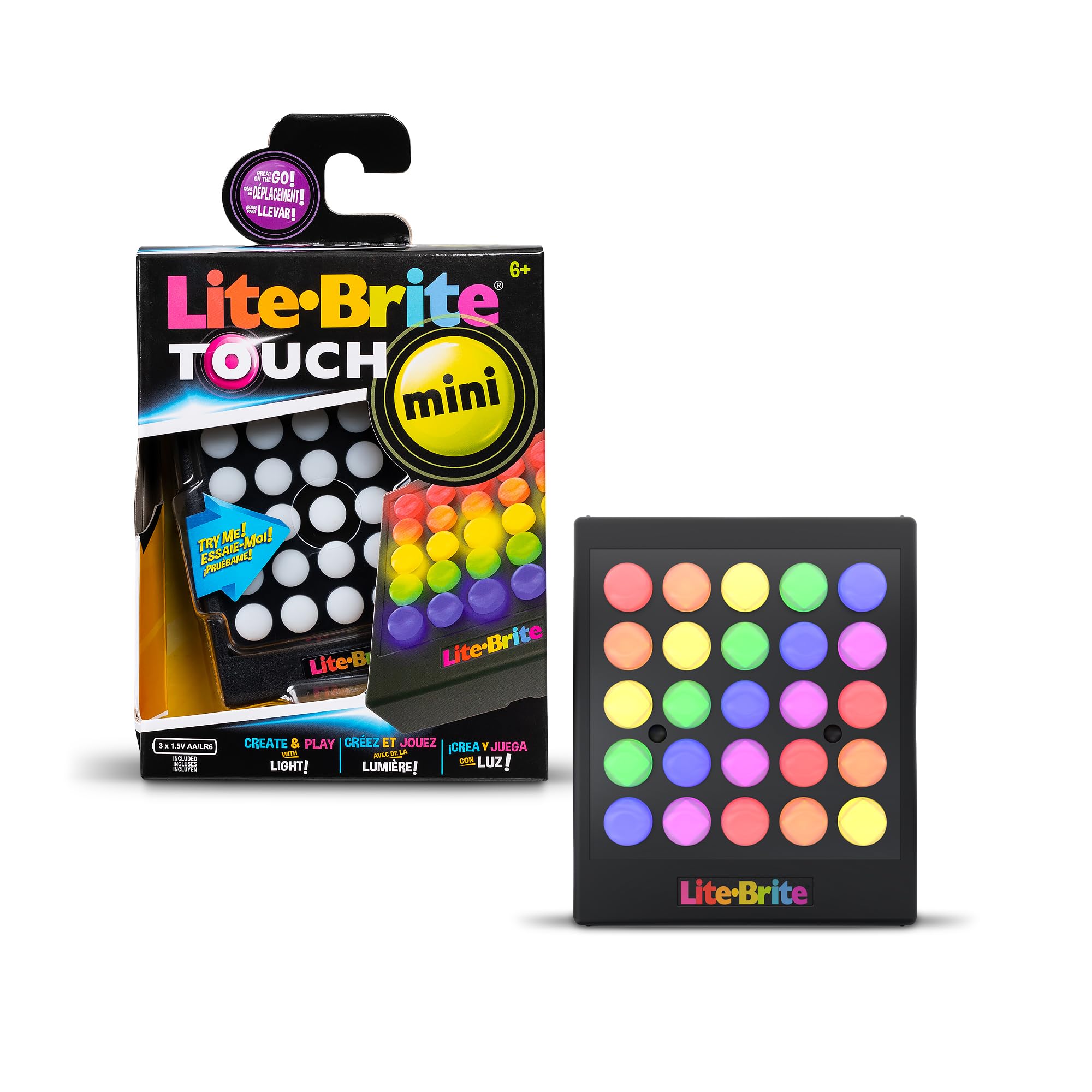 Basic Fun Lite Brite Touch Mini – Portable Light-Up Peg Art Toy for Kids | Creative LED Drawing Board with Templates