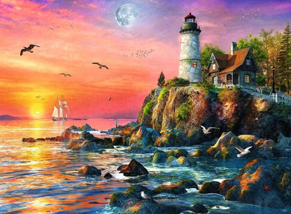 Ravensburger 12000217 - Lighthouse at Sunset - 500 pieces jigsaw puzzle – Puzzle for adults and kids age 12 years up