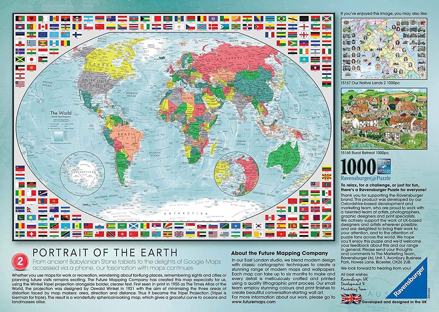 Ravensburger-15253 Ravensburger Puzzle Portrait de la Terre 2 1000 pièces, 15253, Multicolore, 69,9 x 49,7 x 0,2 cm