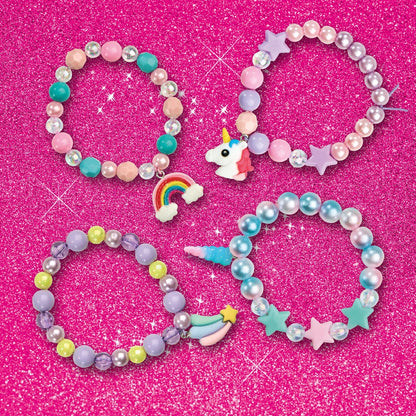 SES Creative 14749 Eenhoorn sieraden kralenset - Maak unieke eenhoorn-thema-armbanden en kettingen voor kinderen vanaf 3 jaar met 12-vaks opbergdoos