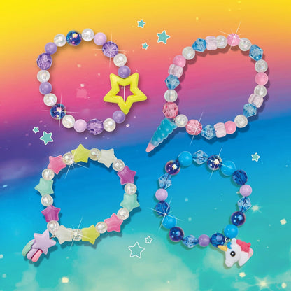 SES Creative 14773 Galaxy sieraden kralenset - maak magische armbanden en kettingen met eenhoorn-thema met lichtgevende kralen