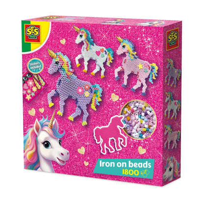 SES Creative 14728 Eenhoorn - ijzeren kralen - creatieve knutselset voor kinderen vanaf 5 jaar - maak 3 magische eenhoornontwerpen met 1800 kleurrijke kralen