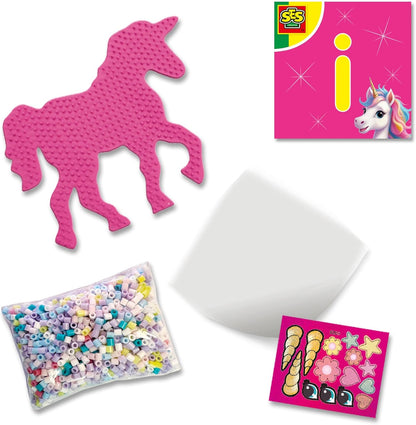 SES Creative 14728 Eenhoorn - ijzeren kralen - creatieve knutselset voor kinderen vanaf 5 jaar - maak 3 magische eenhoornontwerpen met 1800 kleurrijke kralen