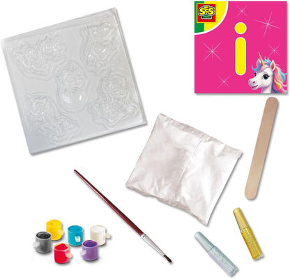 SES Creative 14723 Eenhoorn - gieten en schilderen - baby eenhoorns - creatieve knutselset voor kinderen vanaf 5 jaar - maak 10 schattige baby eenhoornfiguren met gips en mal