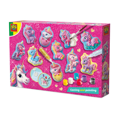 SES Creative 14723 Eenhoorn - gieten en schilderen - baby eenhoorns - creatieve knutselset voor kinderen vanaf 5 jaar - maak 10 schattige baby eenhoornfiguren met gips en mal